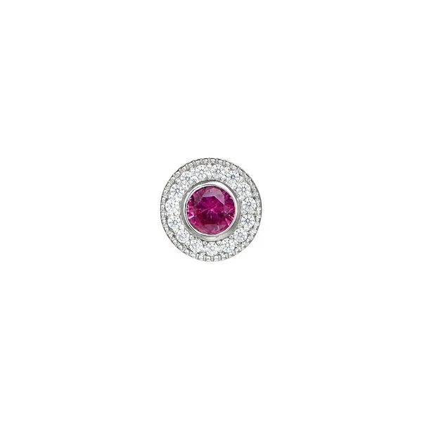 Platinum Finish Sterling Silver Micropave Round Simulated Ruby Charm with Simulated Diamonds Gray's Jewelers Bespoke Saint James, NY