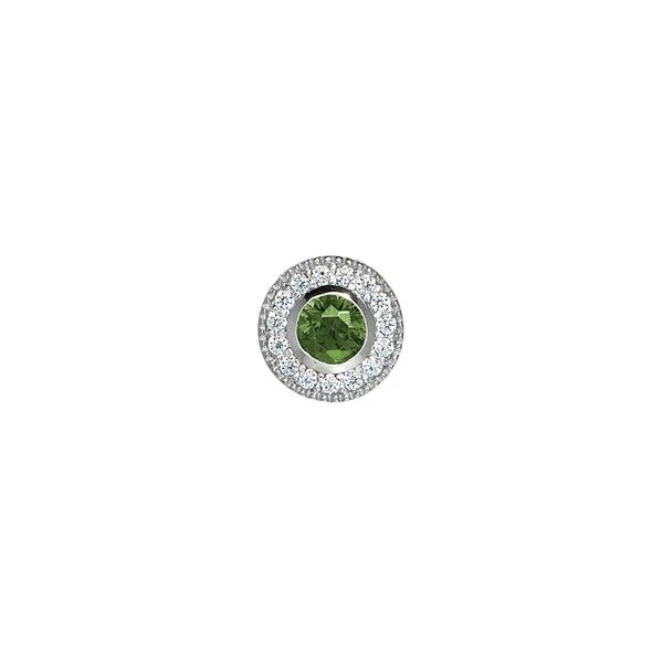 Platinum Finish Sterling Silver Micropave Round Simulated Peridot Charm with Simulated Diamonds Gray's Jewelers Bespoke Saint James, NY