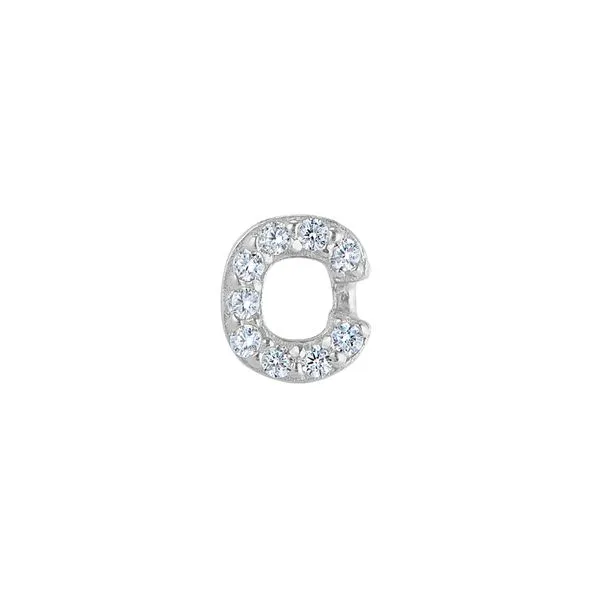 Platinum Finish Sterling Silver Micropave C Initial Charm with Simulated Diamonds Gray's Jewelers Bespoke Saint James, NY