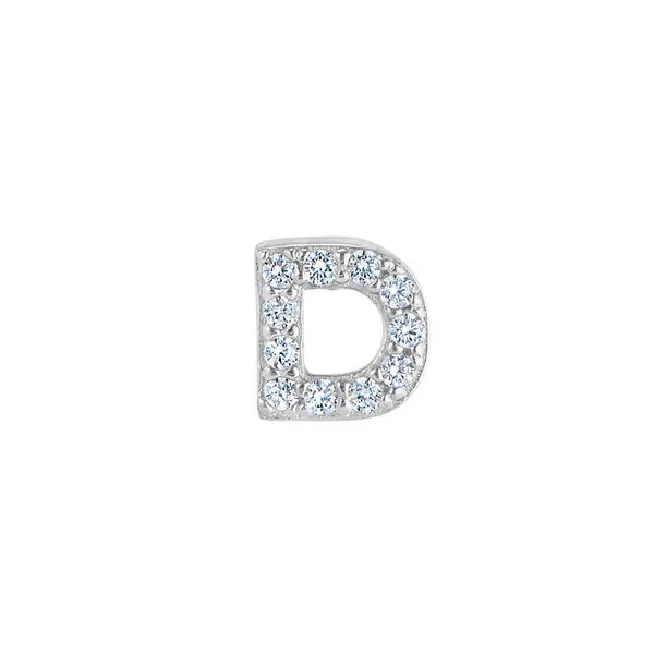 Platinum Finish Sterling Silver Micropave D Initial Charm with Simulated Diamonds Gray's Jewelers Bespoke Saint James, NY