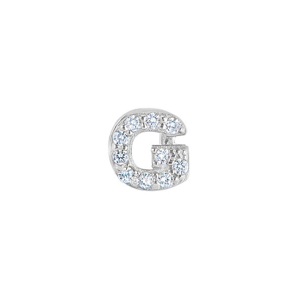 Platinum Finish Sterling Silver Micropave G Initial Charm with Simulated Diamonds Gray's Jewelers Bespoke Saint James, NY