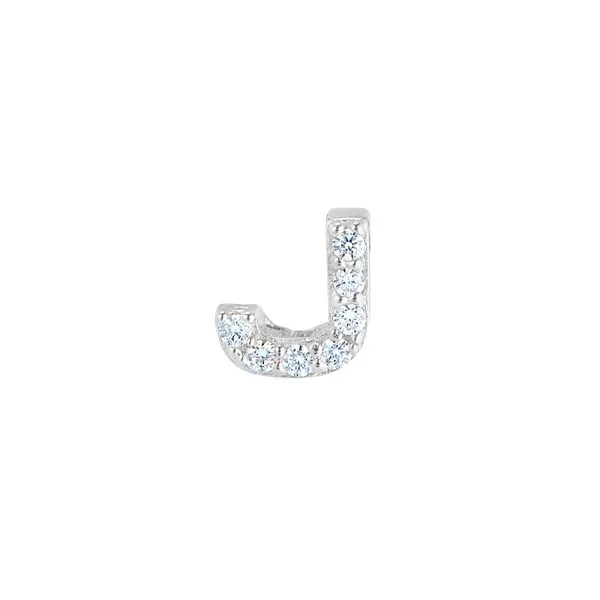 Platinum Finish Sterling Silver Micropave J Initial Charm with Simulated Diamonds Gray's Jewelers Bespoke Saint James, NY