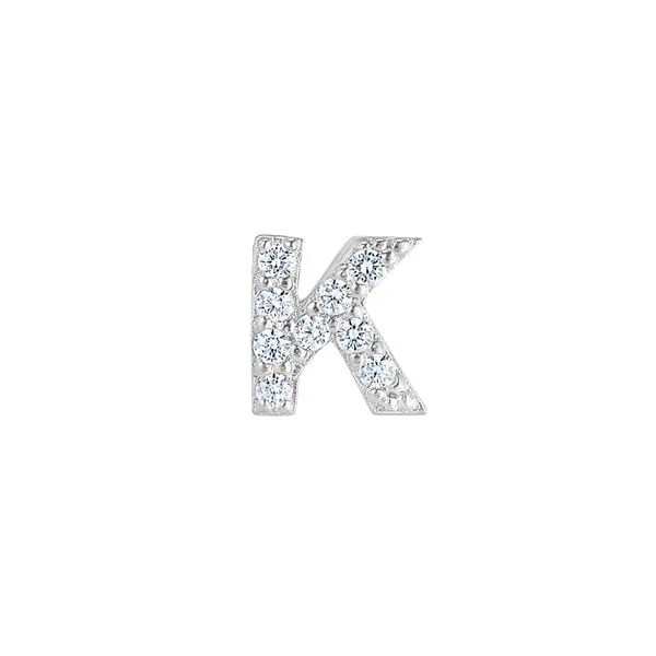 Platinum Finish Sterling Silver Micropave K Initial Charm with Simulated Diamonds Gray's Jewelers Bespoke Saint James, NY