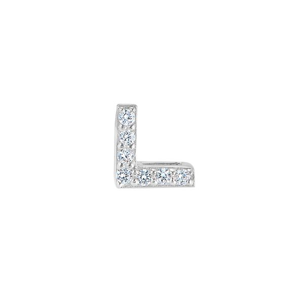 Platinum Finish Sterling Silver Micropave L Initial Charm with Simulated Diamonds Gray's Jewelers Bespoke Saint James, NY
