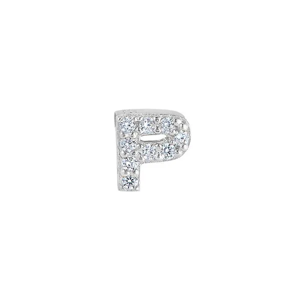 Platinum Finish Sterling Silver Micropave P Initial Charm with Simulated Diamonds Gray's Jewelers Bespoke Saint James, NY