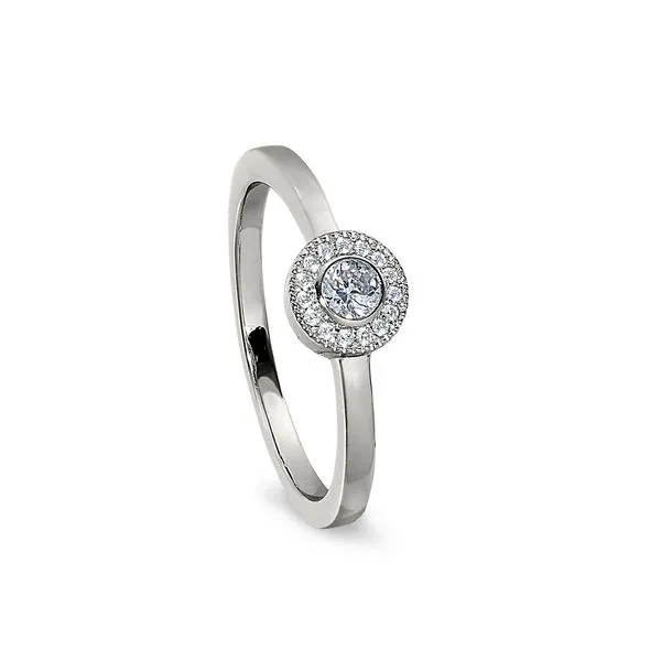 Platinum Finish Sterling Silver Micropave Round Simulated Diamond Ring with Simulated Diamonds Size 7 Gray's Jewelers Bespoke Saint James, NY