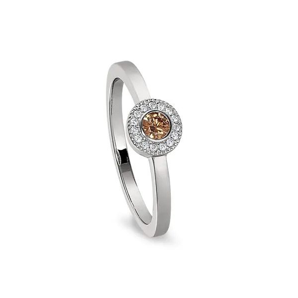 Platinum Finish Sterling Silver Micropave Round Simulated Citrine Ring with Simulated Diamonds Size 7 Gray's Jewelers Bespoke Saint James, NY