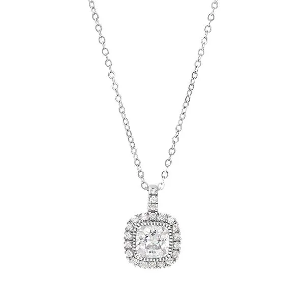 Platinum Finish Sterling Silver Micropave Simulated Diamond Pendant with Simulated Diamonds on 18