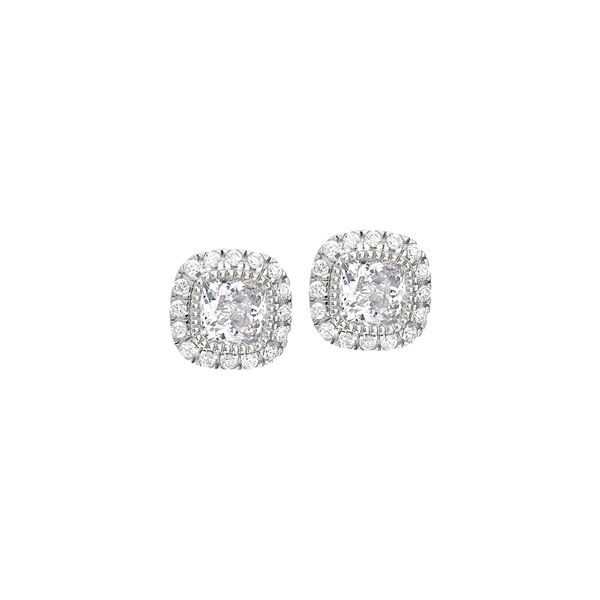 Platinum Finish Sterling Silver Micropave Simulated Diamond Earrings with Simulated Diamonds Gray's Jewelers Bespoke Saint James, NY