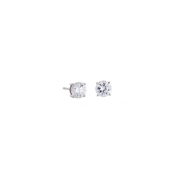 Platinum Finish Sterling Silver Prong Set Round Simulated Diamond Earrings Approx. 1/2CTTW - RD 4.00mm Gray's Jewelers Bespoke Saint James, NY