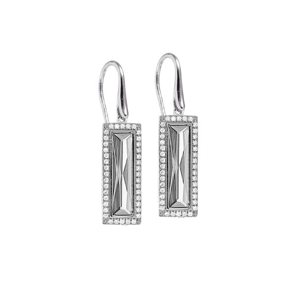 Sterling Silver Earrings with Rectangular Simulated Diamond Stones and Simulated Diamonds Gray's Jewelers Bespoke Saint James, NY
