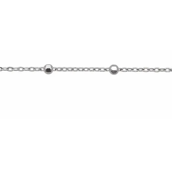 14K White Gold Cable with Faceted Beads Chain by the Inch for Permanent Jewelry Gray's Jewelers Bespoke Saint James, NY