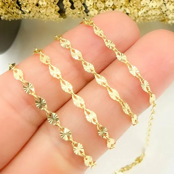 14K Yellow Gold Starburst Diamond Cut Link Chain by the Inch for Permanent Jewelry Gray's Jewelers Bespoke Saint James, NY