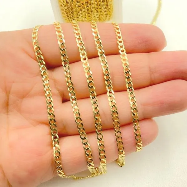 14K Yellow Gold Flat Cuban Link Chain by the Inch for Permanent Jewelry Gray's Jewelers Bespoke Saint James, NY