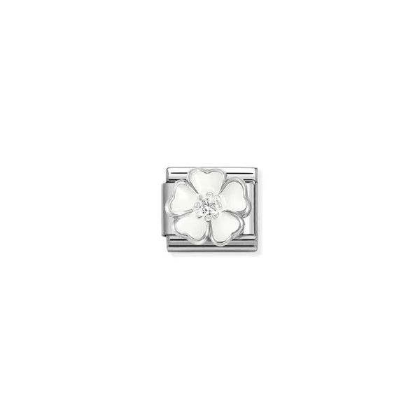 Charm, Composable Link, White Flower with Cubic Zirconia Gray's Jewelers Bespoke Saint James, NY