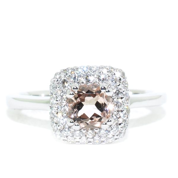 14KT White Gold 0.80CT Cushion Cut Morganite and Diamond Ring. Graziella Fine Jewellery Oshawa, ON