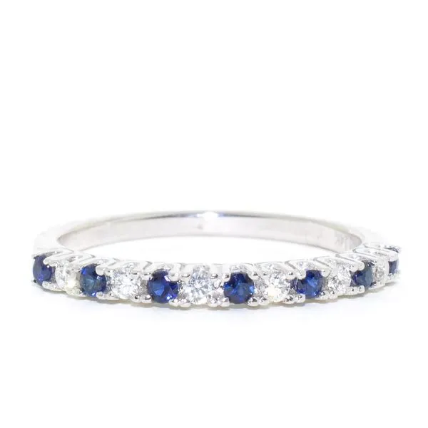 14KT White Gold 0.15CTW Blue Sapphire and Diamond Band. Graziella Fine Jewellery Oshawa, ON