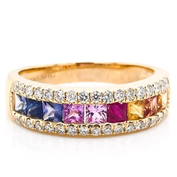 14KT Yellow Gold 1.01CTW Rainbow Sapphire & Diamond Ring. Graziella Fine Jewellery Oshawa, ON