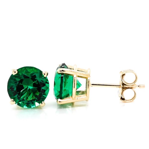 14KT Yellow Gold 7mm Simulated Emerald Stud Earrings. Graziella Fine Jewellery Oshawa, ON