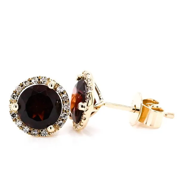 14KT Yellow Gold Round Brilliant 2.01CTW Garnet & Diamond Halo Set Stud Earrings. Graziella Fine Jewellery Oshawa, ON