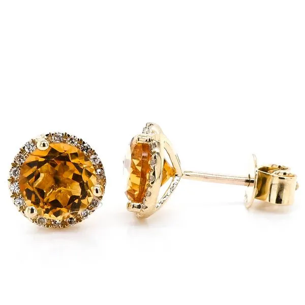 14KT Yellow Gold Round Brilliant 2.90CTW Pink Quartz & Diamond Halo Set Stud Earrings. Graziella Fine Jewellery Oshawa, ON
