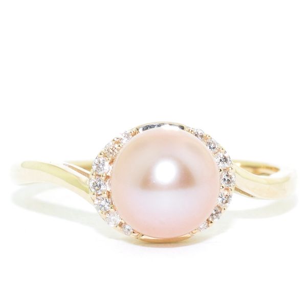 10KT Yellow Gold 6.5-7MM Pink Freshwater Pearl and Diamond Ring. Graziella Fine Jewellery Oshawa, ON