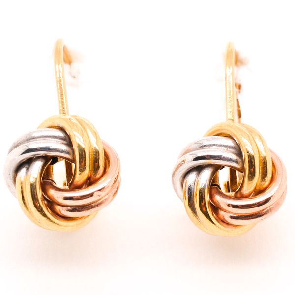 10 Karat Tri-Colour Gold Love Knot Lever Back Earrings. Graziella Fine Jewellery Oshawa, ON