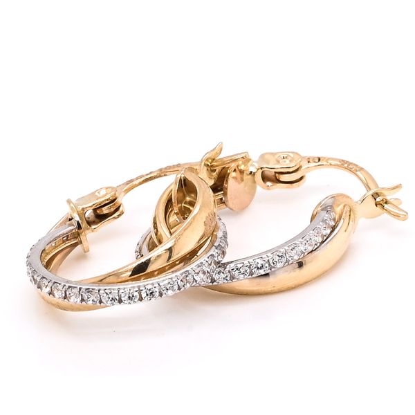 10 Karat Two-Tone Gold Cubic Zirconia Small Hoop Earrings. Graziella Fine Jewellery Oshawa, ON