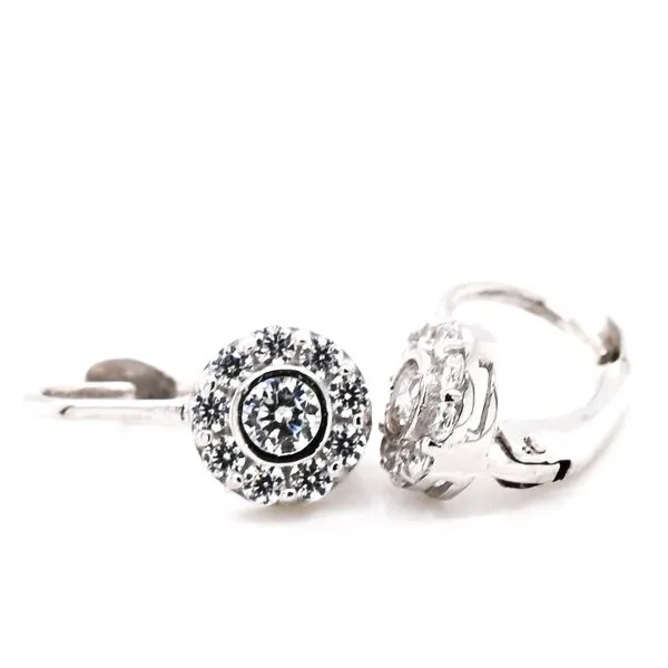 10KT White Gold C.Z Flower Lever Back Earrings. Graziella Fine Jewellery Oshawa, ON