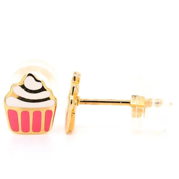 Belle & Jules 14KT Yellow Gold Enamel Cupcake Stud Earrings. Graziella Fine Jewellery Oshawa, ON