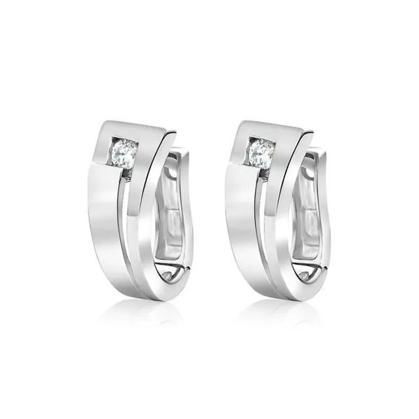 Larus Sterling Silver 15x6MM C.Z Huggies Earrings. Graziella Fine Jewellery Oshawa, ON