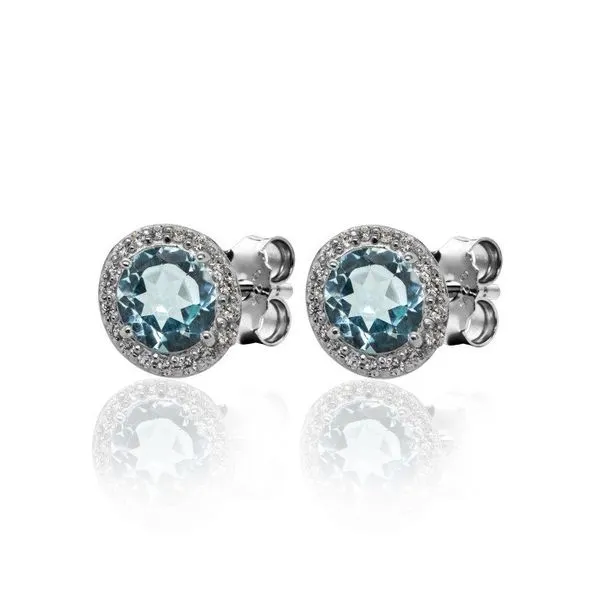 Larus Sterling Silver Blue Topaz & C.Z  Halo Set Earrings. Graziella Fine Jewellery Oshawa, ON
