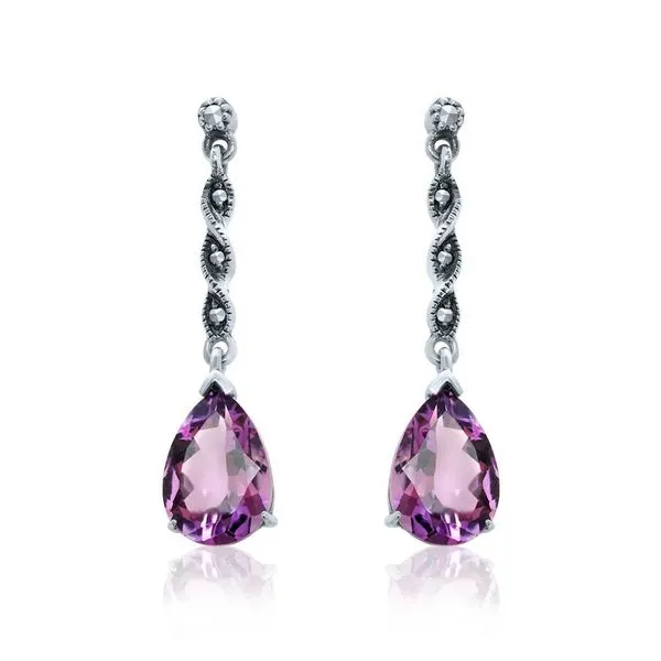 Larus Oxidized Sterling Silver Marcasite & Amethyst Earrings. Graziella Fine Jewellery Oshawa, ON