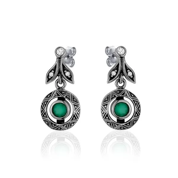 Larus Oxidized Silver Green Chalcedony C.Z Drop Earrings. Graziella Fine Jewellery Oshawa, ON