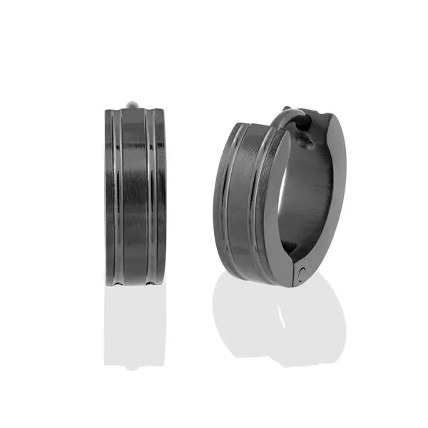 Italgem steel Black IP Plated C.Z Huggie Earrings. Graziella Fine Jewellery Oshawa, ON