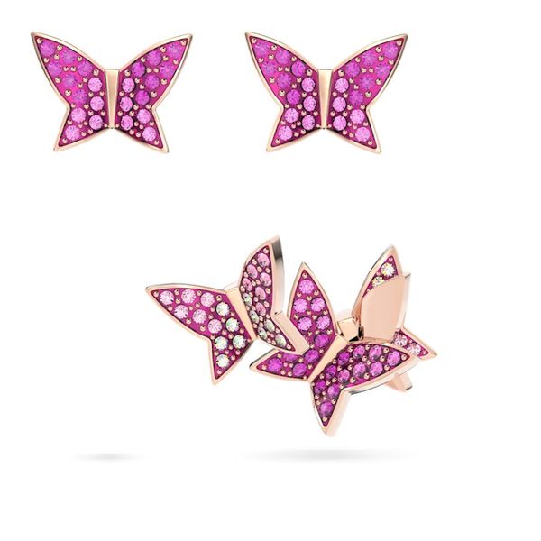 Swarovski Lilia stud earrings Set (3), Butterfly, Pink, Rose gold-tone plated. Graziella Fine Jewellery Oshawa, ON