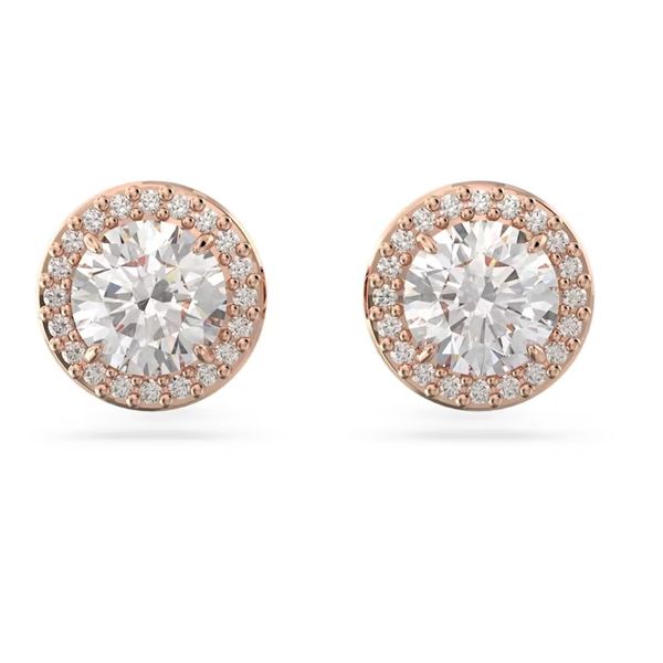 Swarovski Constella stud earrings Round cut, Pavé, White, Rose gold-tone plated. Graziella Fine Jewellery Oshawa, ON