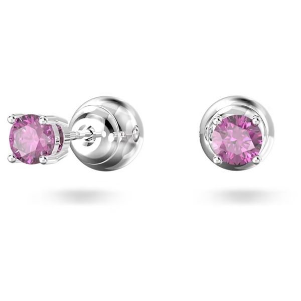 SWarovski Stilla stud earrings Round cut, Purple, Rhodium plated. Image 2 Graziella Fine Jewellery Oshawa, ON