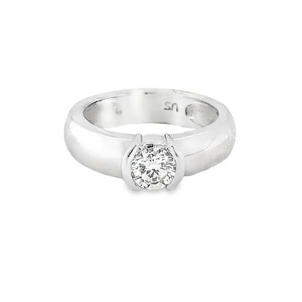 14K WG HALF BEZEL SET ROUND DIAMOND ENGAGMENT RING Hannoush Jewelers, Inc. Albany, NY