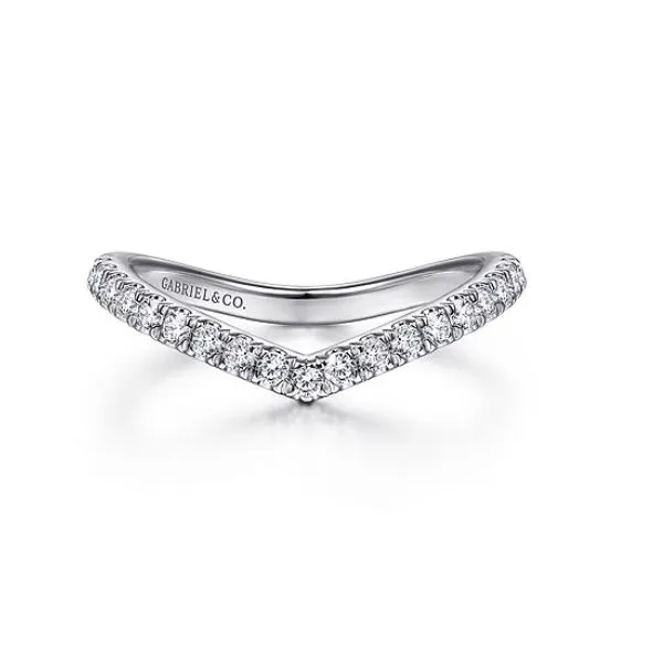 Curved V 14K White Gold Diamond Wedding Band Hannoush Jewelers, Inc. Albany, NY