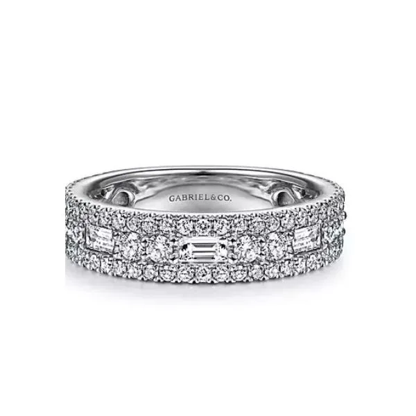14K White Gold Baguette and Pave Diamond Band Hannoush Jewelers, Inc. Albany, NY