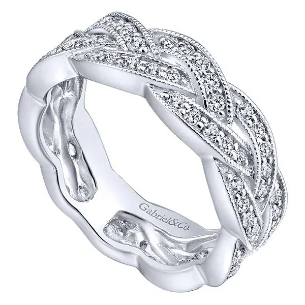 14K White Gold 3 Strand Braided Diamond Stackable Band Hannoush Jewelers, Inc. Albany, NY