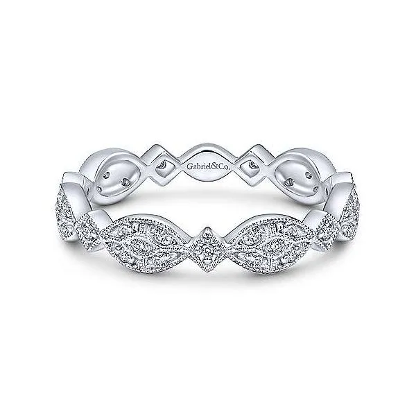 14K White Gold Pave Set Contoured Diamond Stackable Ring Hannoush Jewelers, Inc. Albany, NY