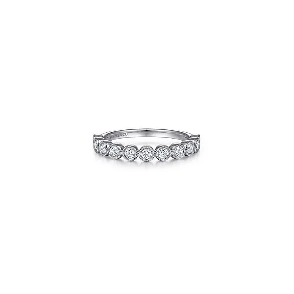 14K White Gold Millgrain Bezel Diamond Stackable Ring Hannoush Jewelers, Inc. Albany, NY