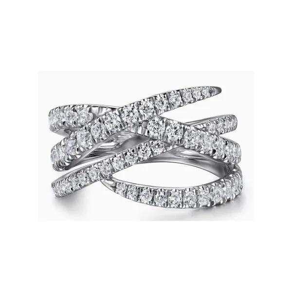 14K White Gold Graduating Diamond Criss Cross Ring Hannoush Jewelers, Inc. Albany, NY