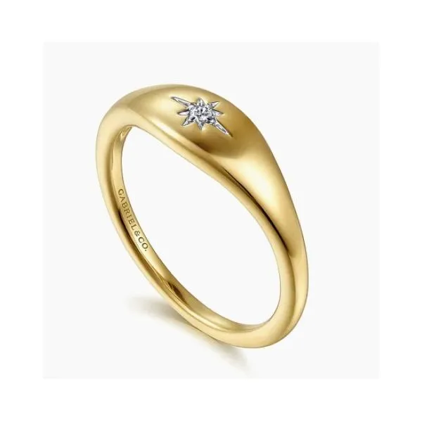 14K Yellow Gold Diamond Starburst Signet Ring Hannoush Jewelers, Inc. Albany, NY