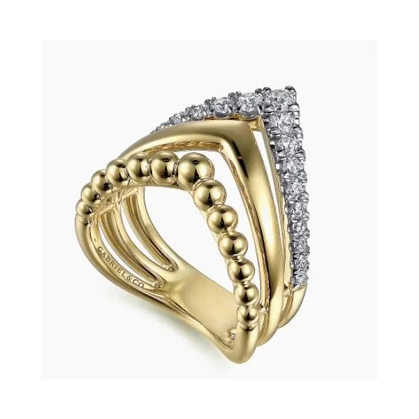 14K Yellow Gold Triple Row Chevron Diamond Ring Hannoush Jewelers, Inc. Albany, NY