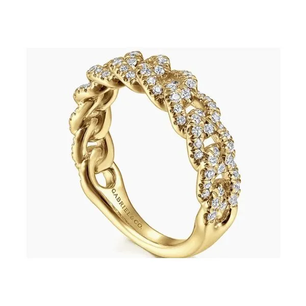 14K Yellow Gold Chain Link Diamond Stackable Ring Hannoush Jewelers, Inc. Albany, NY