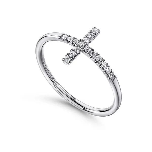 14Kt White Gold Diamond Sideways Cross Ring Hannoush Jewelers, Inc. Albany, NY