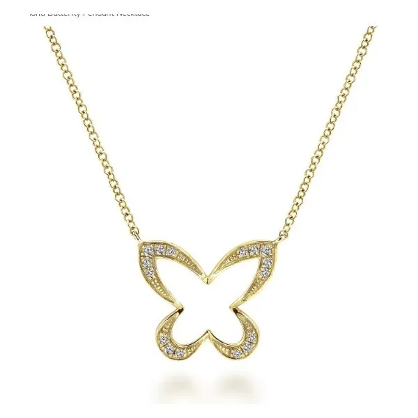 14K Yellow Gold Diamond Butterfly Pendant Hannoush Jewelers, Inc. Albany, NY